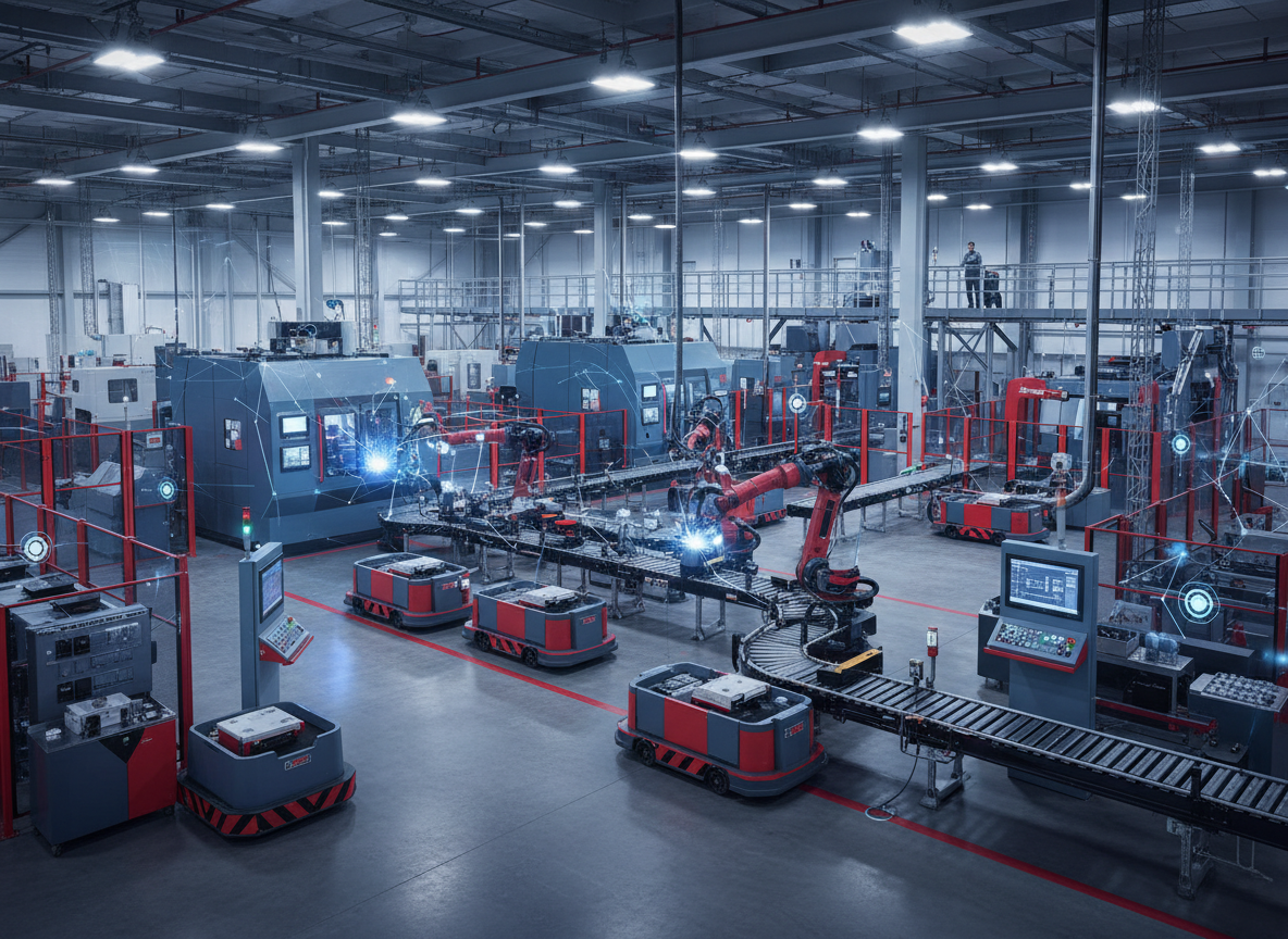 Industrial IoT smart factory floor with connected machinery
